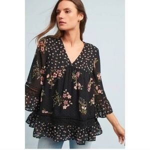 Anthropologie Maeve Witchy Gothic Floral Fairycore Cottagecore  Blouse Size XS